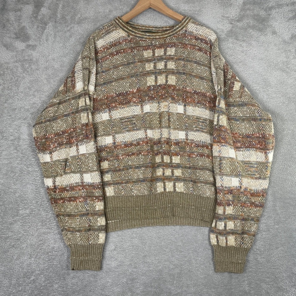 Croft & Barrow Sweater Mens XL Brown Textured Knit Retro Vintage 90s Italy